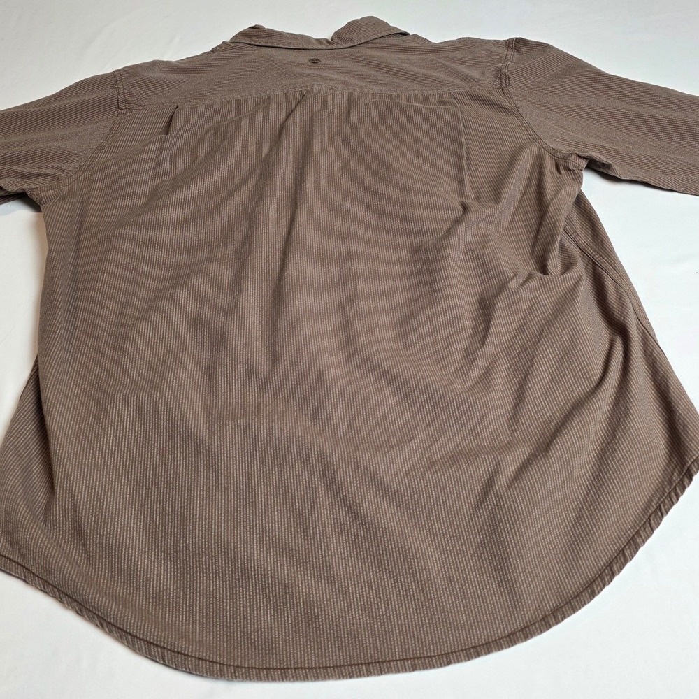 Timberland Button Down Mens Large Brown Micro Stripe Roll Tab Sleeve Snap Shirt - Picture 6 of 6